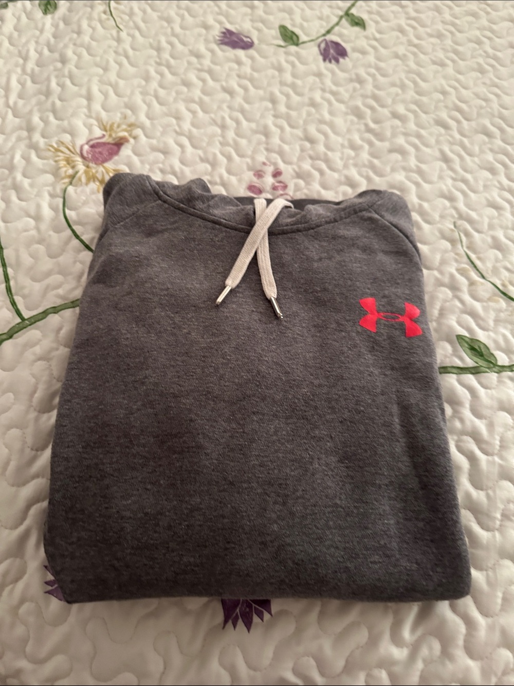 Under Armour Charcoal Gray Hoodie with Coral Logo